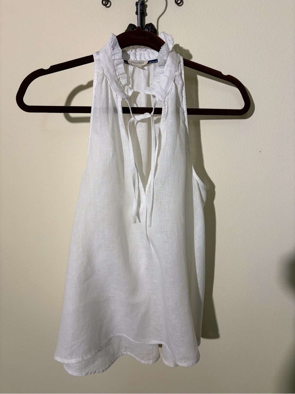 Anthropology Pilcro White Ruffled Tie-Neck Linen Camisole